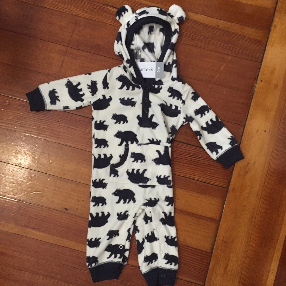 Hooded fleece one piece romper